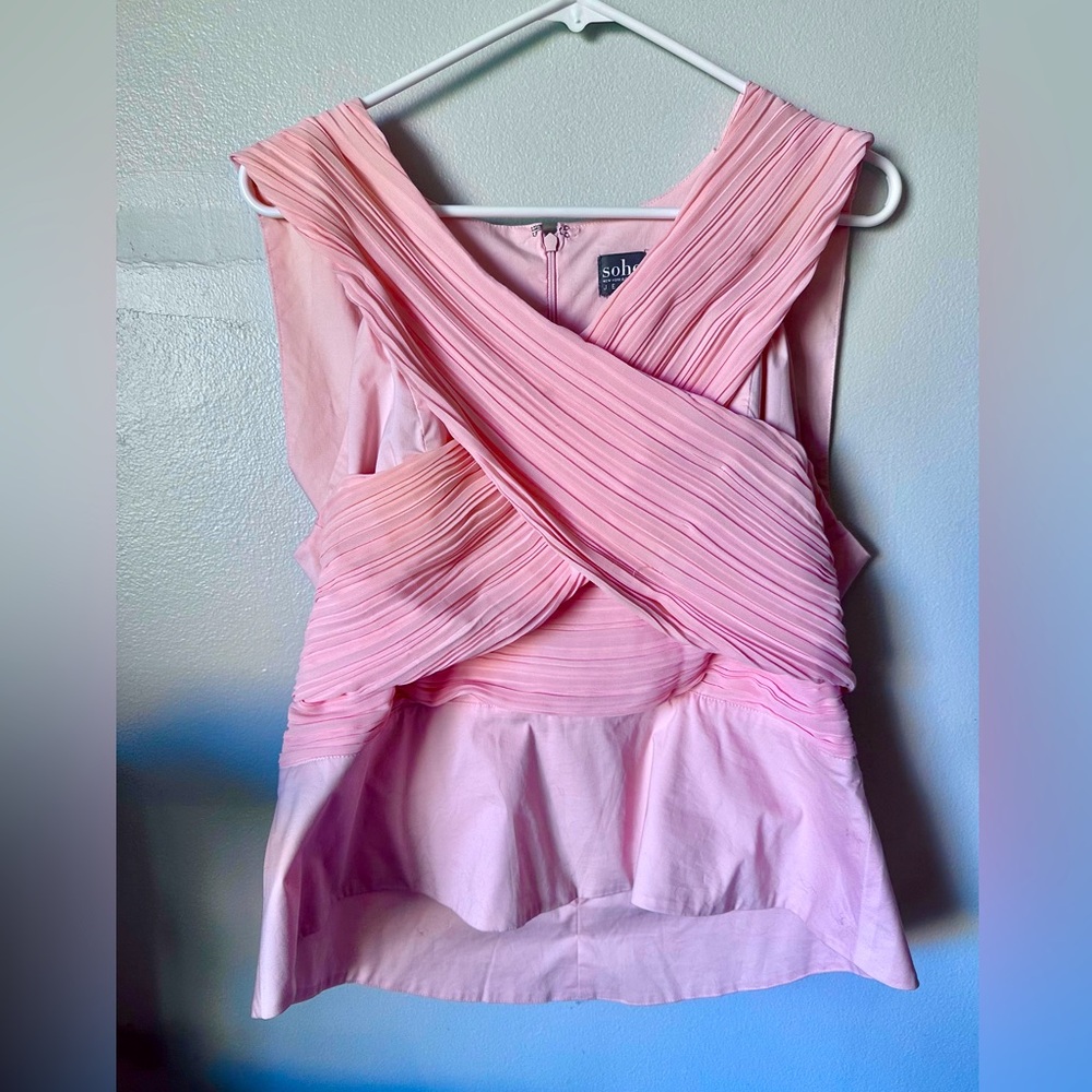 ✨ Soho NY&C Pink Pleated Crisscross Peplum Top – NWT, Size XL ✨